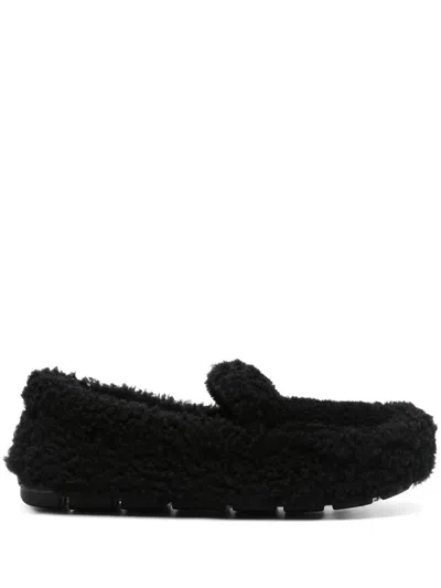 Prada Shearling Loafers In Black