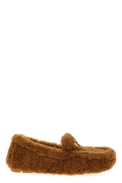 Prada Caramel Coloured Sheepskin Driver Loafer In Brown
