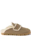 Prada Shearling Logo-plaque Mules In Neutral