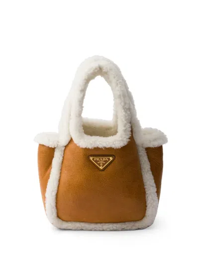 Prada Shearling Mini Bag In Braun