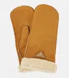 Prada Shearling Mittens In Brown