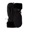 Prada Re-nylon And Shearling Mittens In Black