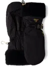 Prada Re-nylon And Shearling Mittens In Black