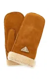Prada Shearling Mittens In Brown