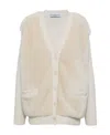 Prada Shearling-panel Cashmere Cardigan In Ivory