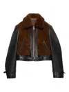 Prada Womens Black Panelled Leather And Shearling Jacket In Black