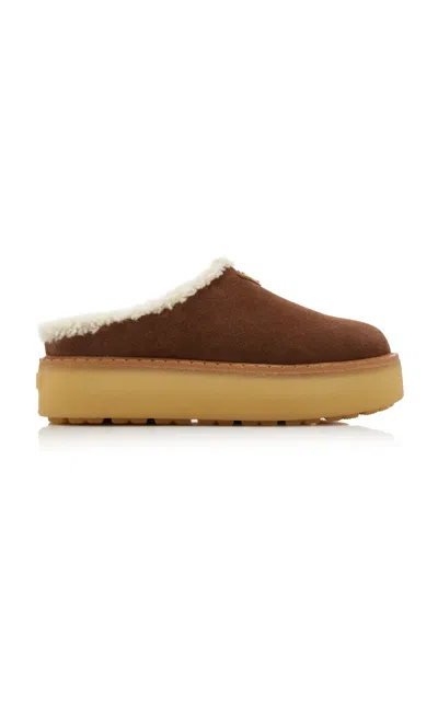 Prada Shearling Lining Suede Slippers In Blue