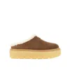 Prada Brown Suede Mules With Shearling Trim And Plush Lining In Brown