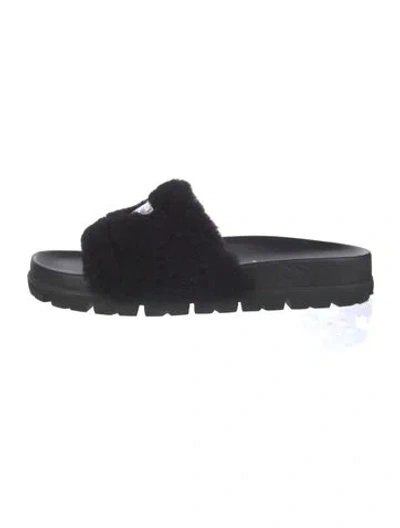 Pre-owned Prada Shearling Slides In Black