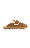 Prada Suede Shearling Cozy Loafer Mules In Tan