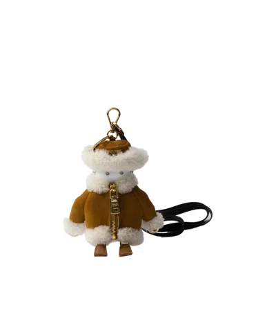 Prada Soft Robot Shearling Bag Charm In Honig