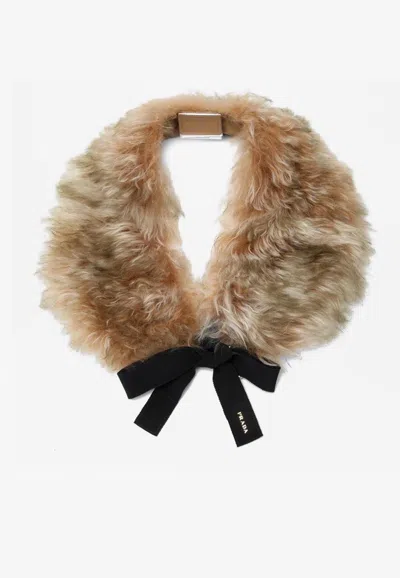 Prada Shearling Tied Shawl In Sand