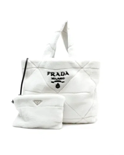 Prada Shearling Tote Bag In White