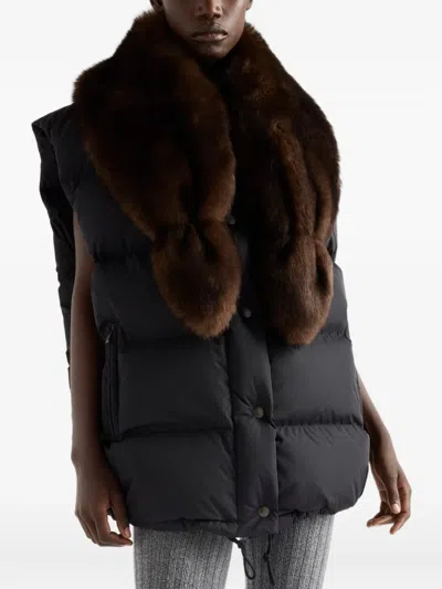 Prada Shearling Triangle-logo Down Gilet In Black
