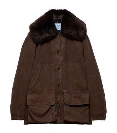 PRADA SHEARLING-TRIM BARN JACKET