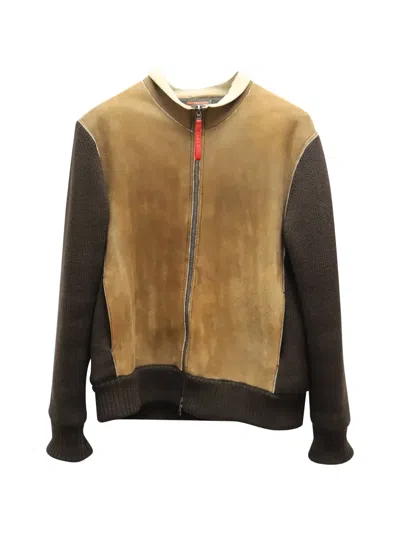 Pre-owned Prada Shearling-trim Bomber Jacket In Brown