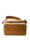 Prada Shearling-trim Shoulder Bag In Brown