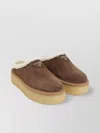 Prada Shearling Trim Suede Mule Platform
