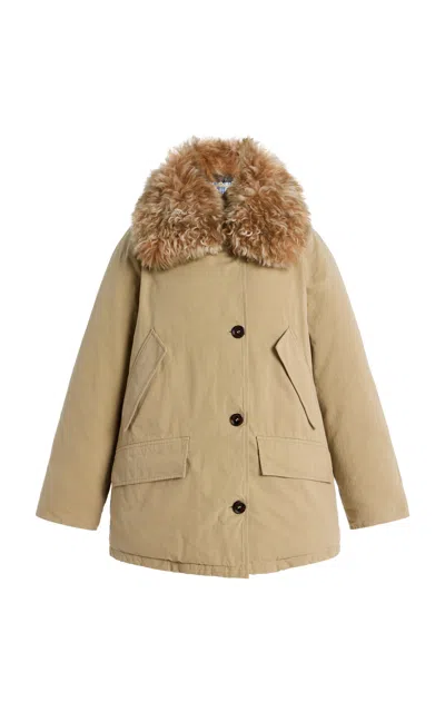 Prada Shearling-trimmed Cotton Down Jacket In Brown