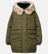 Prada Re Nylon Down Jacket Faux Fur Collar In Green
