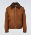 Prada Shearling-collar Suede Jacket In Braun