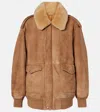 Prada Leather Jacket With Fur Collar And Epaulettes In Brown