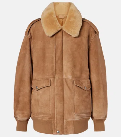 PRADA SHEARLING-TRIMMED SUEDE JACKET