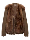 Prada Shearling-trimmed Wool Cardigan In Brown