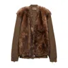 Prada Strickjacke Aus Wollgemisch Und Lammfell In Brown