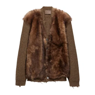 PRADA WOOL AND SHEARLING CARDIGAN