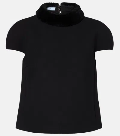 PRADA SHEARLING-TRIMMED WOOL TOP