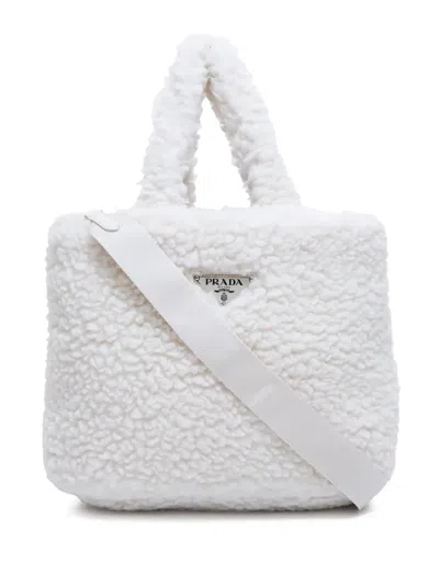 Pre-owned Prada Shearling Two-way Bag In White