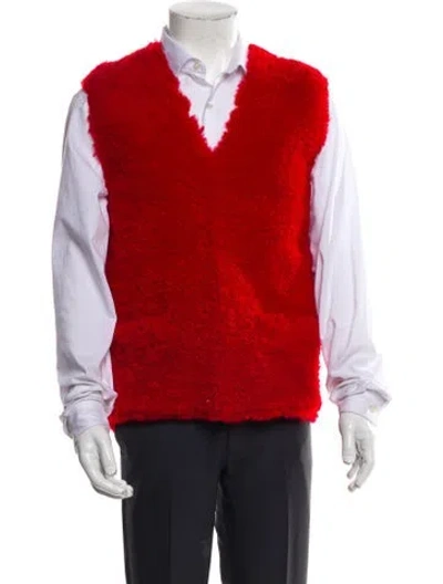 Pre-owned Prada Shearling V-neck Sweater Vest In Red