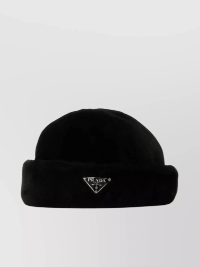 Prada Shearling Wide Brim Hat In Black