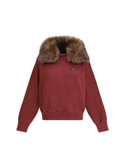 Prada Shearling-collar Cotton Sweatshirt In Bordeaux