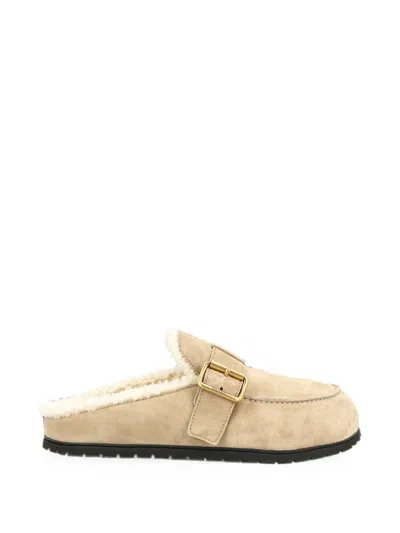 Prada Buckle-fastening Shearling-lined Mules In Multi