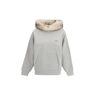 Prada Shearling-lined Hood Hoodie In Gray