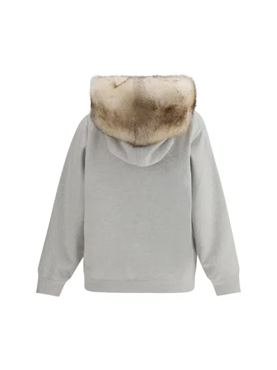Prada Shearling-lined Hoodie In Gray