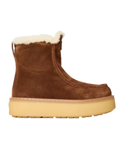 Prada Shearling-lined Suede Ankle Boots In Brown