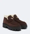 Prada Shearling-lined Suede Ankle Boots In Brown