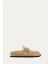 Prada Shearling-lined Suede Buckle Clogs In Multi