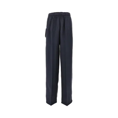 Prada Shed Silk Relaxed Pants In Blue