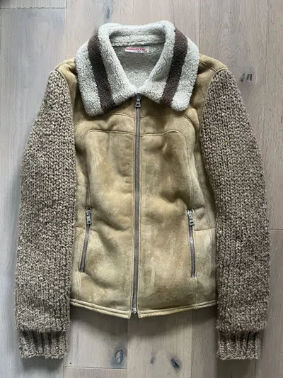 Pre-owned Prada Sheep Shearling Leather Knit Jacket