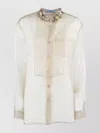 Prada Sheer Fabric Long Sleeves Embellished Collar