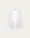 Prada Sheer Organza Pleated Blouse In Bianco