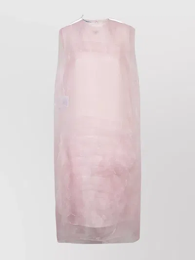 PRADA SHEER OVERLAY CREW NECK MIDI DRESS