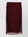 Prada Sheer Overlay Midi Length Skirt With Ruched Detailing