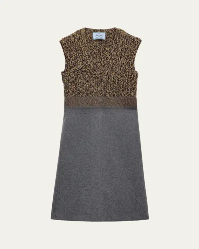 Prada Shetland Mouline Cashmere V-neck Dress In Gray