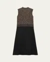 Prada Shetland Mouline Sleeveless Two-tone Midi Dress In Black