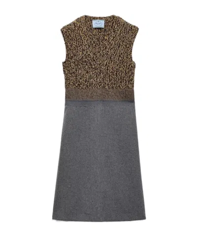 PRADA SHETLAND WOOL AND CASHMERE V-NECK DRESS